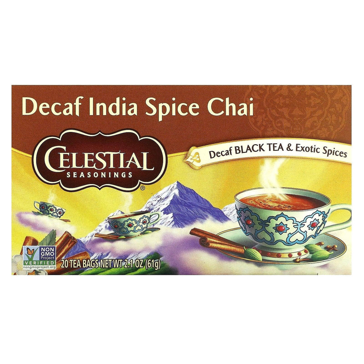Celestial Seasonings, Black Tea & Exotic Spices, India Spice Chai, Decaf, 20 Tea Bags, 2.1 oz (61 g) - Supply Center USA