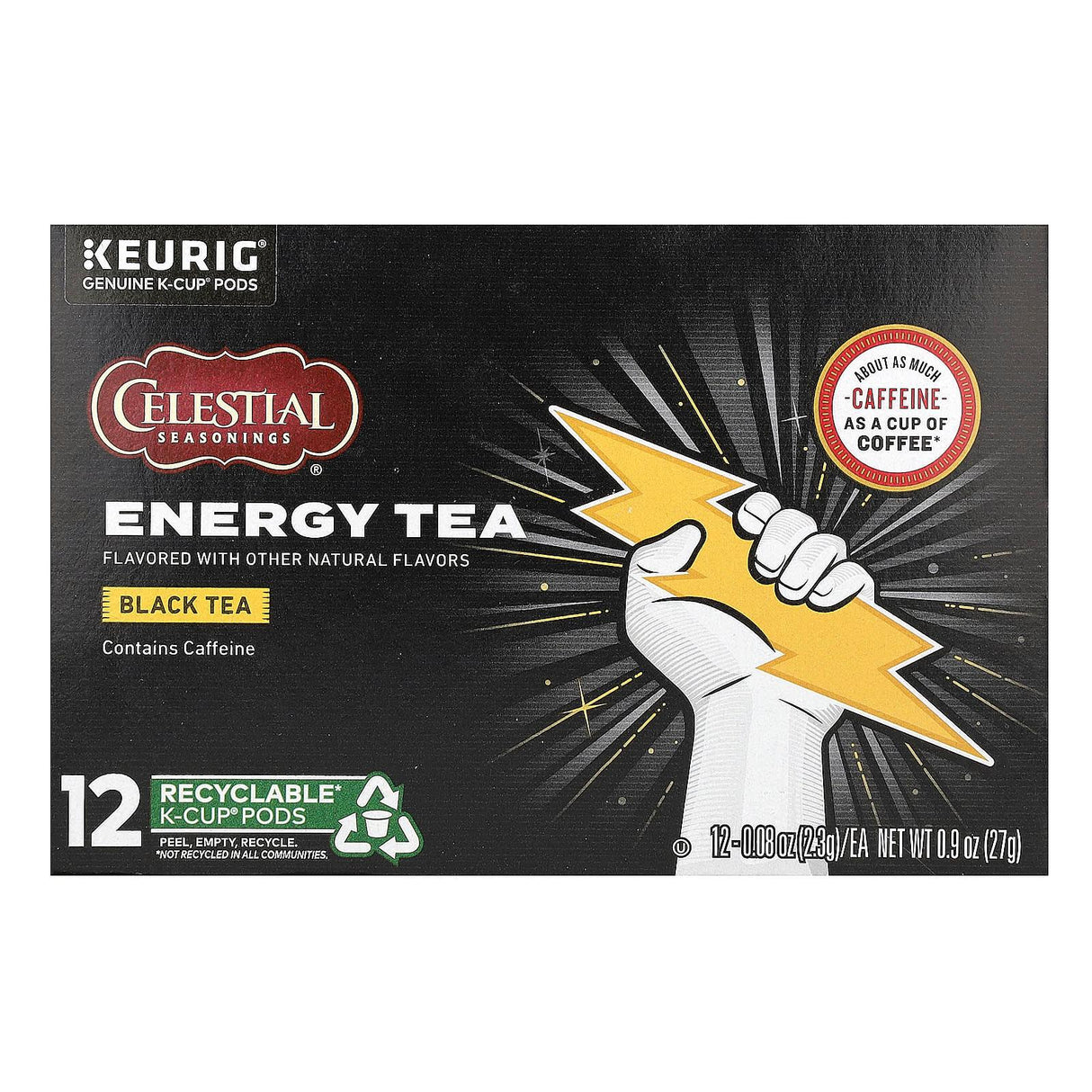 Celestial Seasonings, Energy Tea, Black Tea, 12 K-Cup Pods, 0.9 oz (27 g) - Supply Center USA