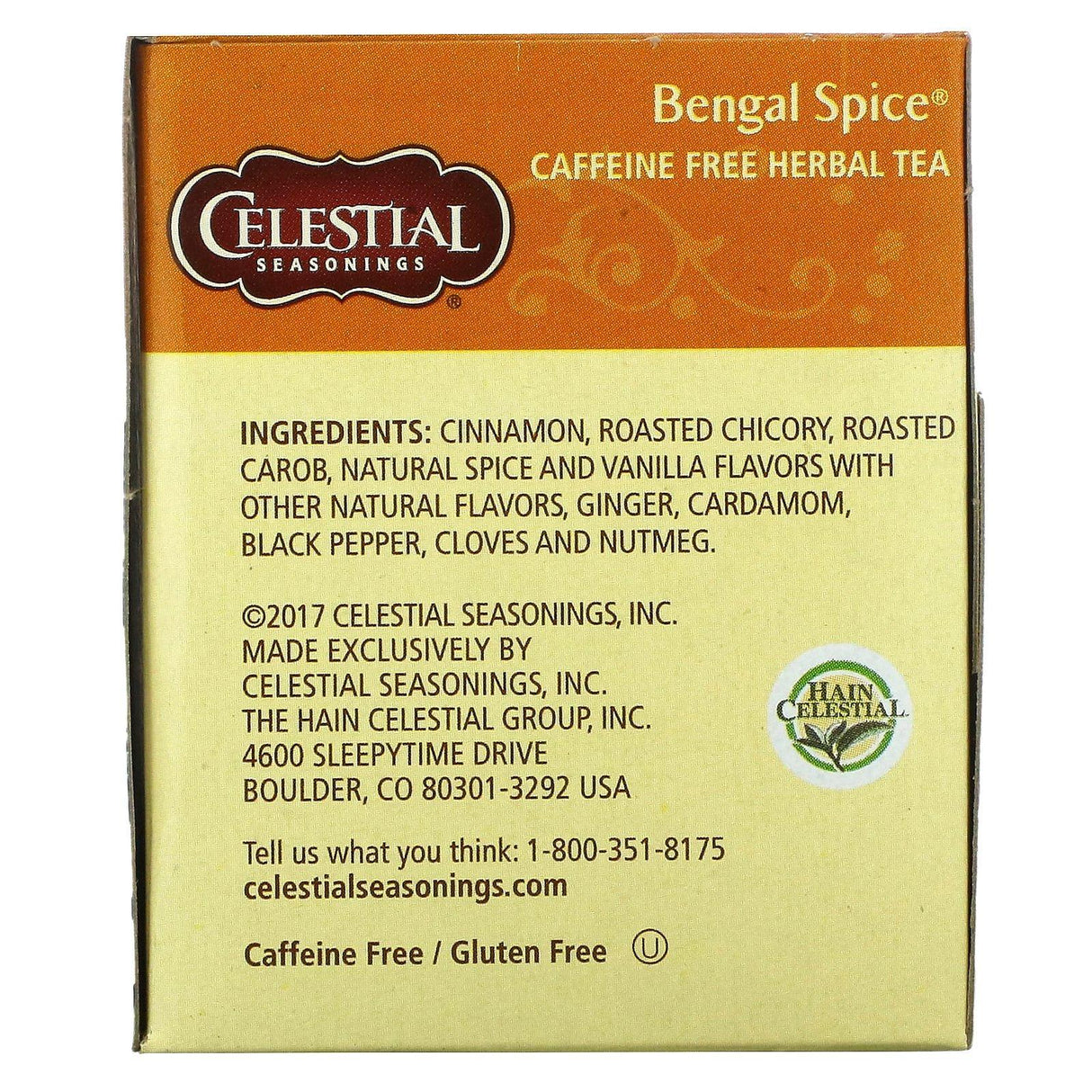 Celestial Seasonings, Herbal Tea, Bengal Spice, Caffeine Free, 20 Tea Bags, 1.7 oz (47 g) - Supply Center USA