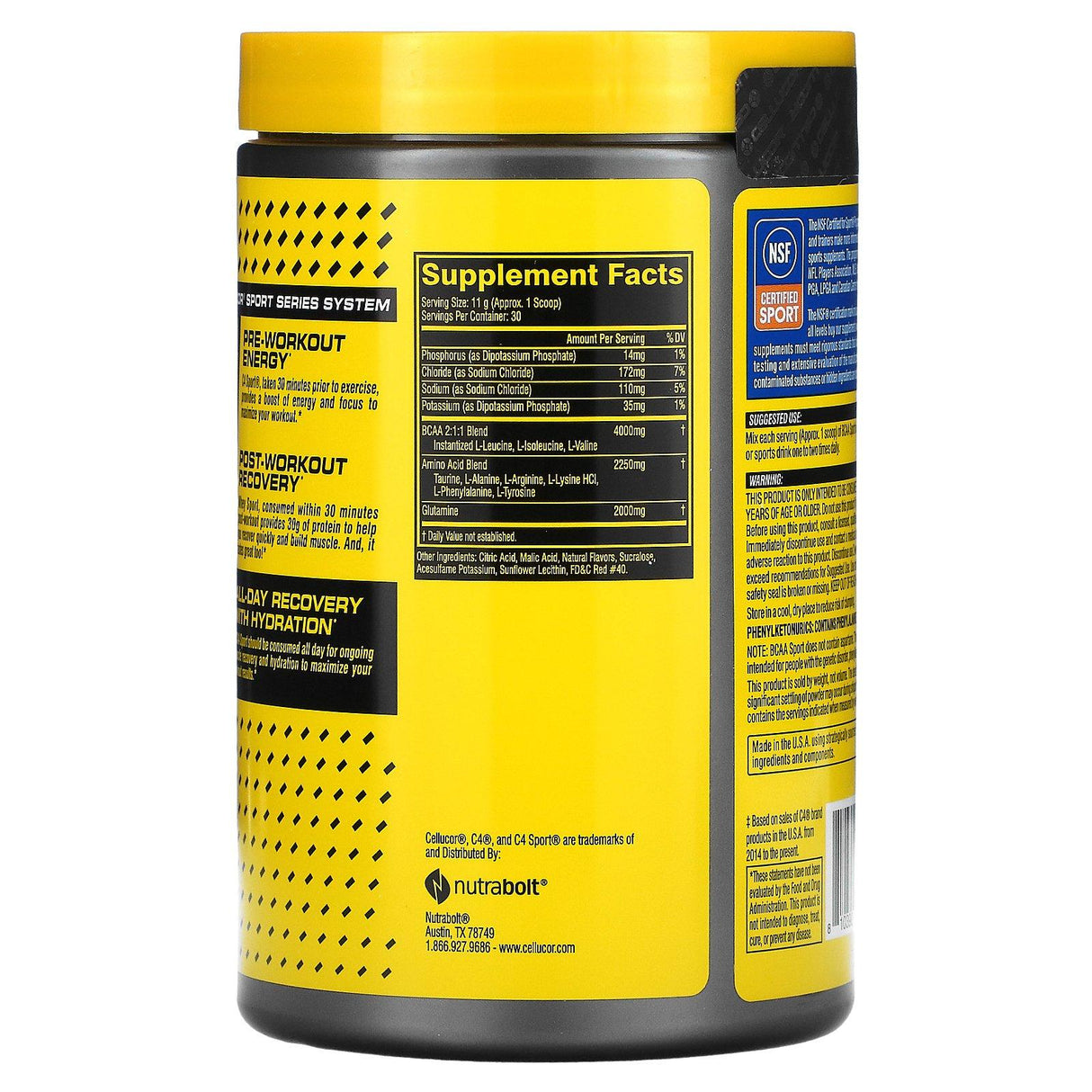 Cellucor, BCAA Sport, All Day Hydration & Recovery, Cherry Limeade, 11.6 oz (330 g) - Supply Center USA