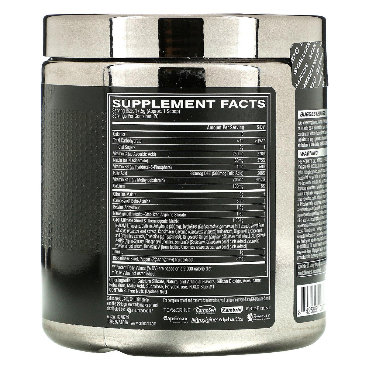 Cellucor, C4 Ultimate Shred, Pre-Workout and Cutting Formula, Ice Blue Razz, 12.3 oz (350 g) - Supply Center USA
