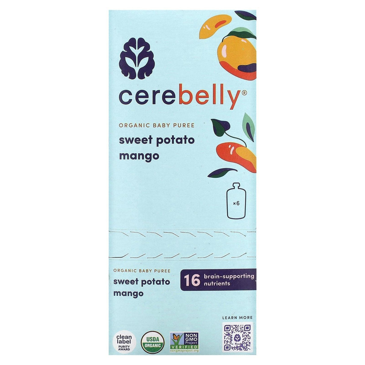 Cerebelly, Organic Baby Puree, Sweet Potato, Mango, 6 Pouches, 4 oz (113 g) Each - Supply Center USA