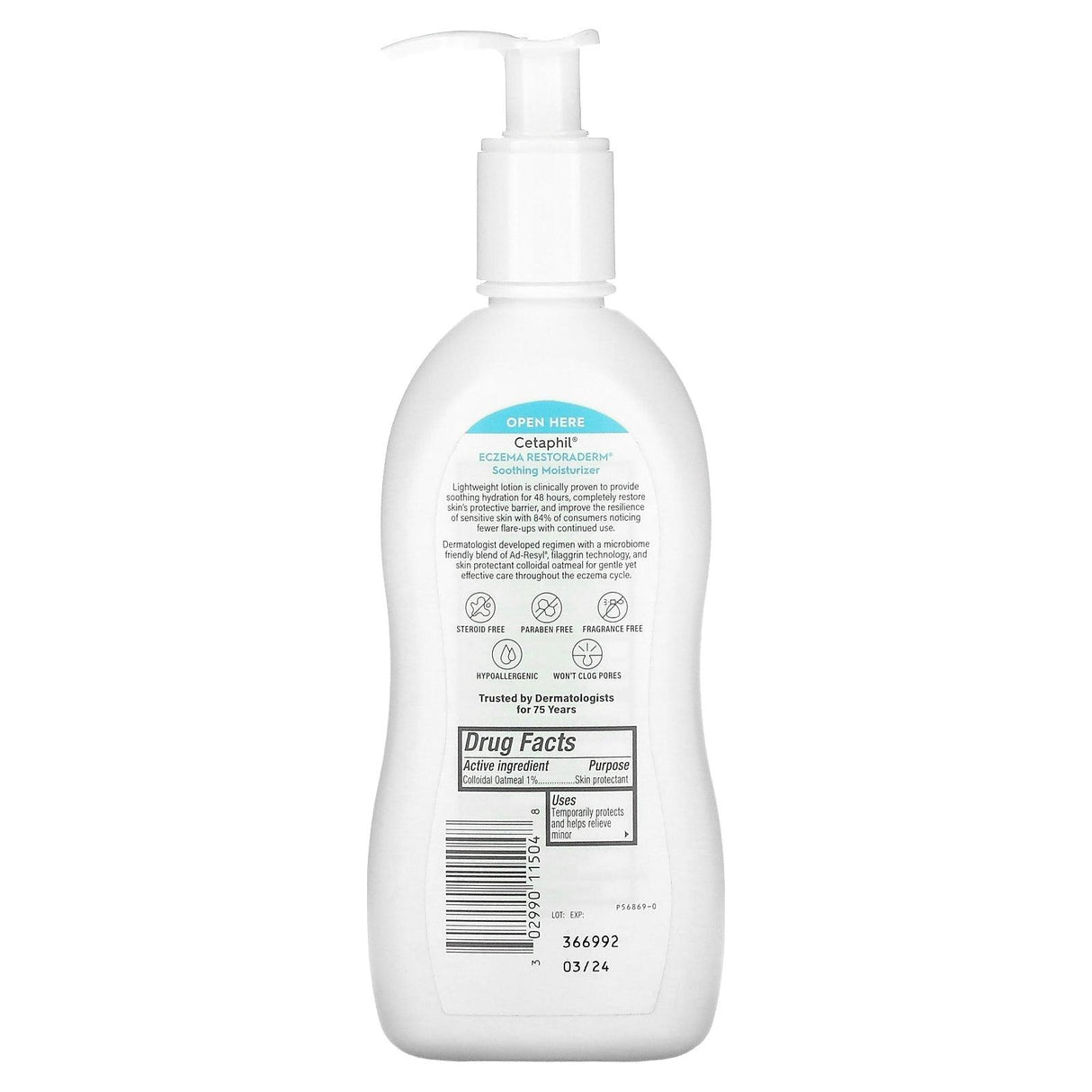 Cetaphil, Eczema, Restoraderm Soothing Moisturizer, Fragrance Free, 10 fl oz (296 ml) - Supply Center USA