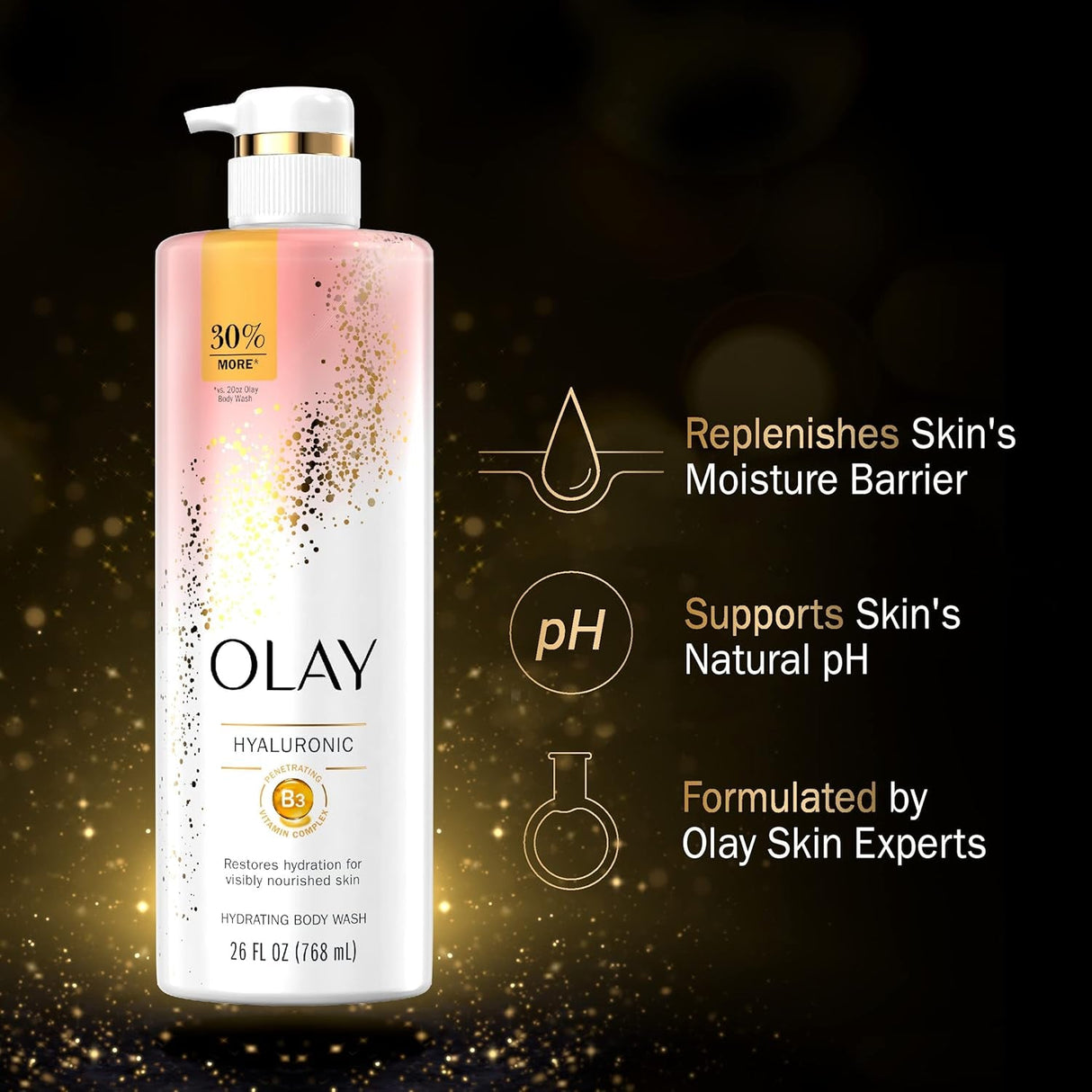 Olay Cleansing & Nourishing Body Wash for Women with Vitamin B3 and Hyaluronic Acid, Younger & Healthier Looking Skin, Fast Absorbing Formula, 26 Fl Oz