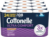 Cottonelle Ultra Comfort Toilet Paper with Cushiony Cleaningripples Texture, 24 Family Mega Rolls (24 Family Mega Rolls = 108 Regular Rolls) (4 Packs of 6), 296 Sheets per Roll, Packaging May Vary