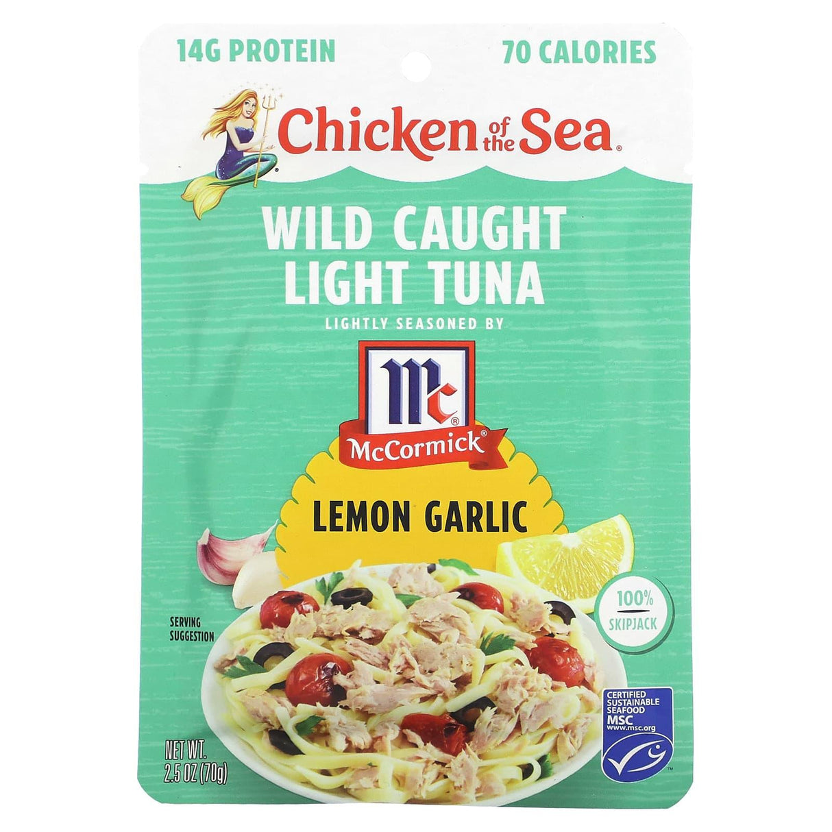 Chicken of the Sea, Wild Caught Light Tuna, Lemon Garlic, 2.5 oz (70 g) - Supply Center USA