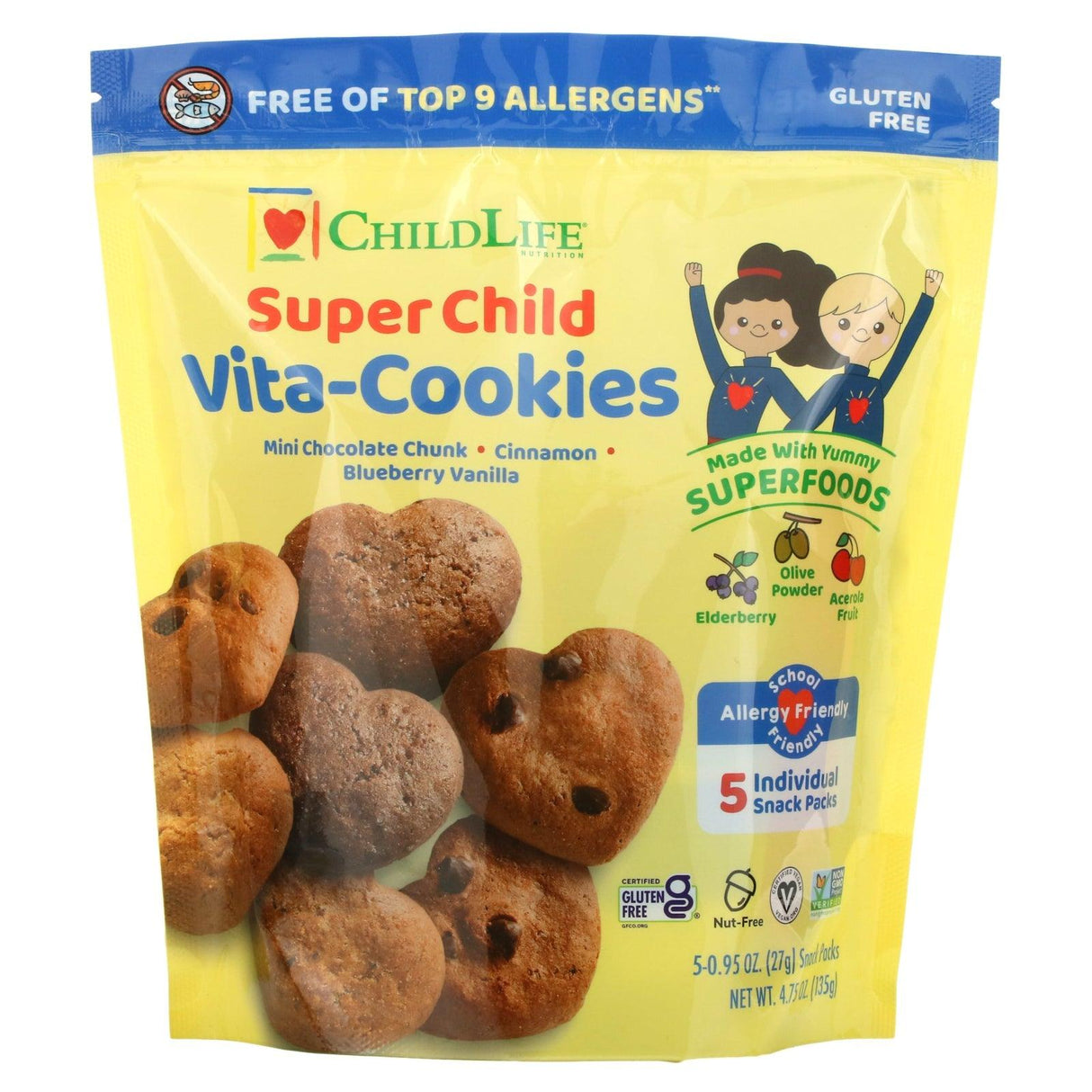 ChildLife Essentials, Super Child Vita-Cookies, Assorted, 5 Snack Packs, 0.95 oz (27 g) Each - Supply Center USA