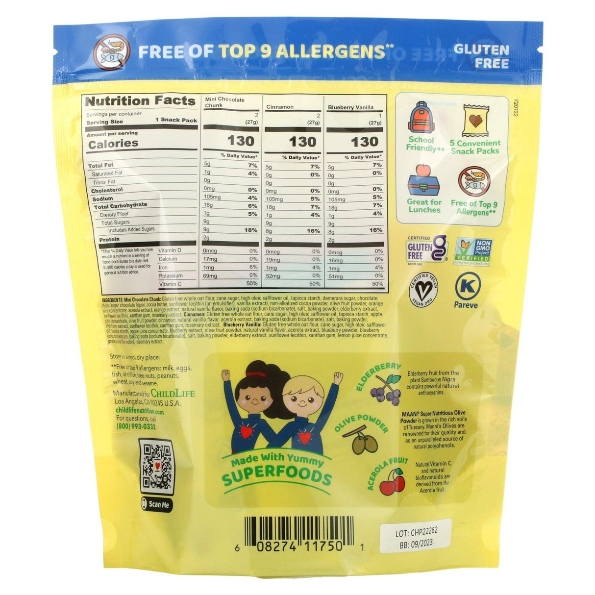 ChildLife Essentials, Super Child Vita-Cookies, Assorted, 5 Snack Packs, 0.95 oz (27 g) Each - Supply Center USA