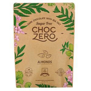 ChocZero, Dark Chocolate with Sea Salt, Almonds, Sugar Free, 6 Bars, 1 oz Each - Supply Center USA