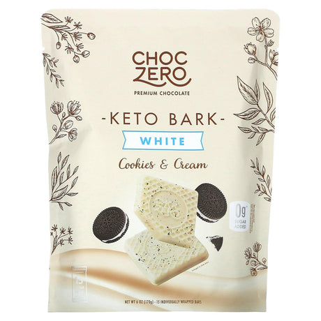 ChocZero, Keto Bark, White Chocolate, Cookies & Cream, 15 Mini Packs, 6 oz (170 g) - Supply Center USA