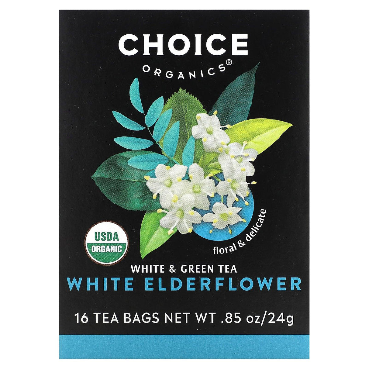 Choice Organic Teas, White & Green Tea, White Elderflower, 16 Tea Bags, 0.85 oz (24 g) - Supply Center USA