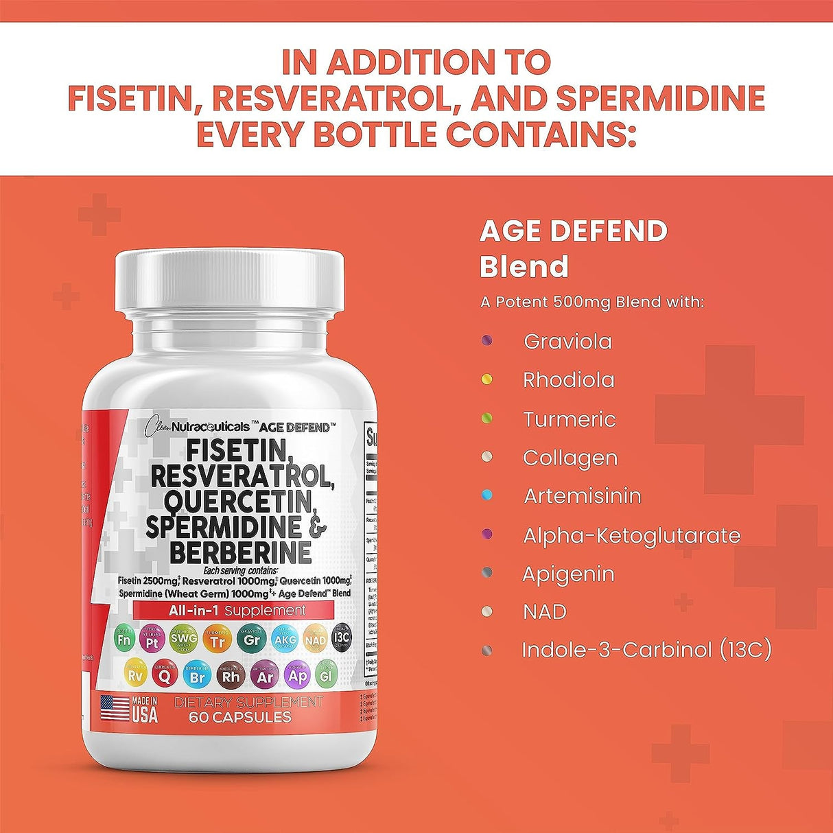 Clean Nutraceuticals Fisetin 2500Mg Quercetin 1000Mg Resveratrol 1000Mg with Spermidine Wheat Germ Extract 1000Mg - Health Supplement for Adults Longevity with Berberine, Collagen, Rhodiola, Apigenin - Supply Center USA