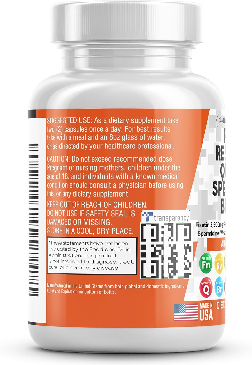 Clean Nutraceuticals Fisetin 2500Mg Quercetin 1000Mg Resveratrol 1000Mg with Spermidine Wheat Germ Extract 1000Mg - Health Supplement for Adults Longevity with Berberine, Collagen, Rhodiola, Apigenin - Supply Center USA