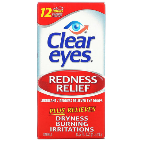 Clear Eyes, Redness Relief, Lubricant/Redness Reliever Eye Drops, 0.5 fl oz (15 ml) - Supply Center USA