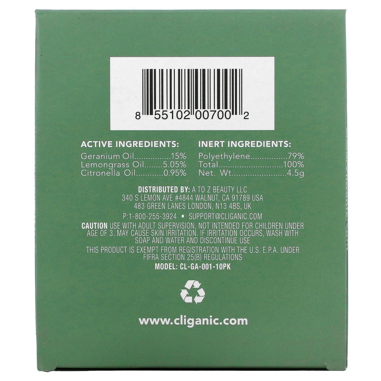 Cliganic, Mosquito Repellent Bracelet, One Size Fits All, 10 Pack - Supply Center USA