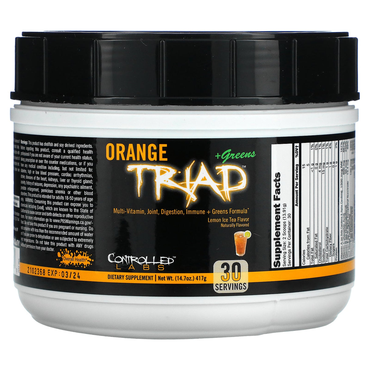 Controlled Labs, Orange Triad + Greens, Lemon Ice Tea, 14.7 oz (417 g) - Supply Center USA