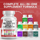 COQ10 200Mg Red Yeast Rice 3000Mg Omega 3 3000Mg Magnesium Complex 500Mg Niacin Zinc Vitamin K2 D3 - Heart Health Support Vitamins for Women and Men with Vitamin B3, Coenzyme Q10-60 Ct - Supply Center USA