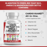 COQ10 200Mg Red Yeast Rice 3000Mg Omega 3 3000Mg Magnesium Complex 500Mg Niacin Zinc Vitamin K2 D3 - Heart Health Support Vitamins for Women and Men with Vitamin B3, Coenzyme Q10-60 Ct - Supply Center USA