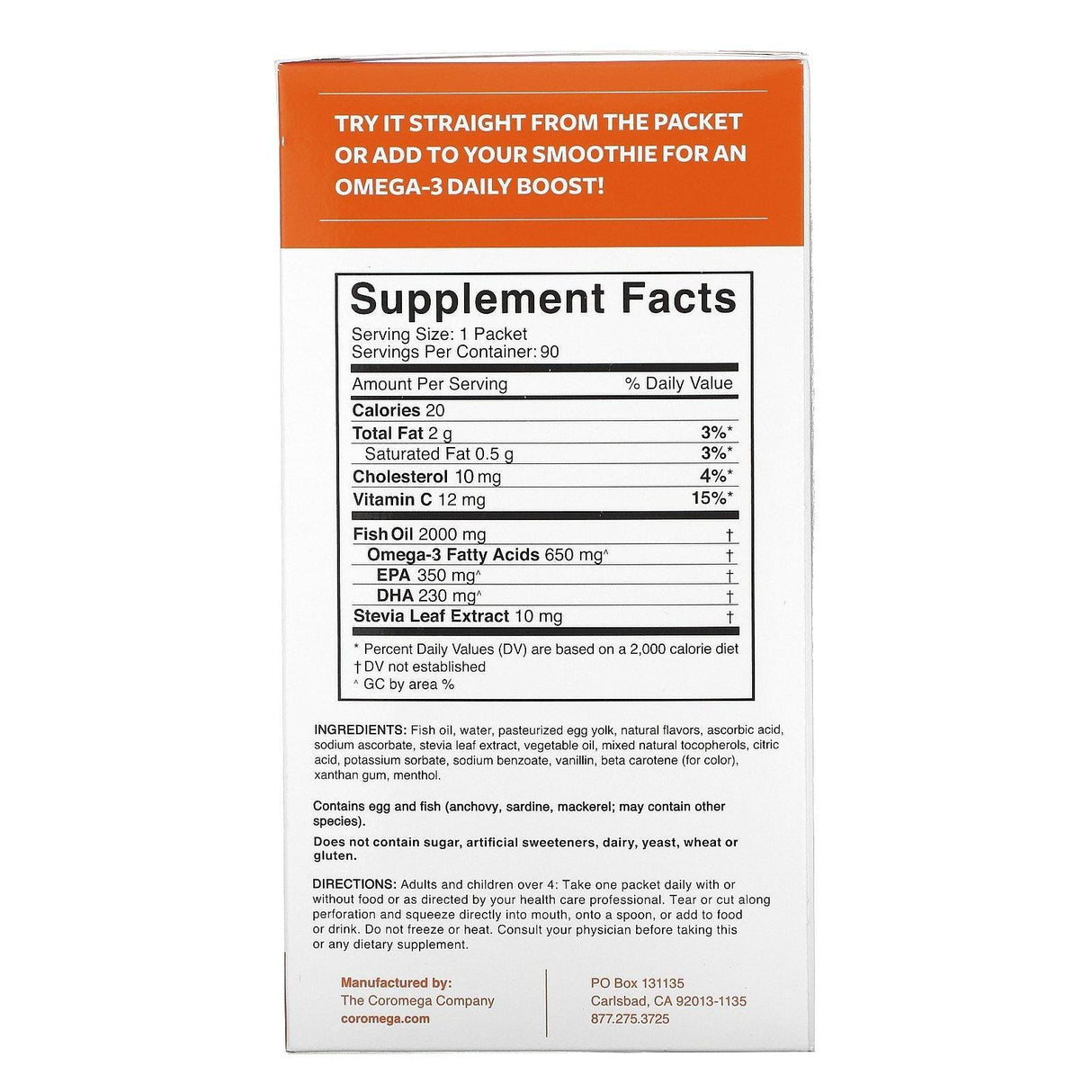 Coromega, Omega-3 Orange Squeeze, 90 Packets, 2.5 g Each - Supply Center USA