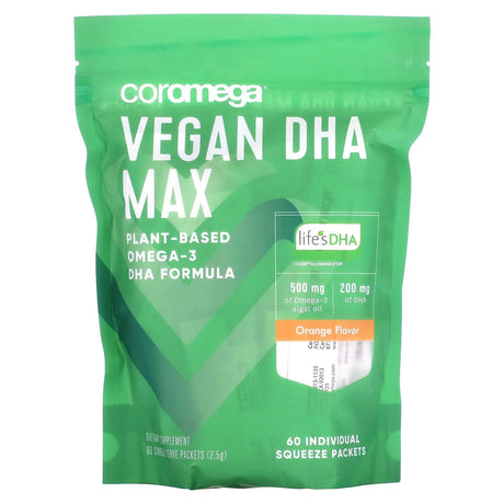 Coromega, Vegan DHA Max, Orange, 60 Individual Squeeze Packets, 2.5 g Each - Supply Center USA