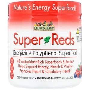 Country Farms, Super Reds, Energizing Polyphenol Superfood, Berry Flavor, 7.1 oz (200 g) - Supply Center USA