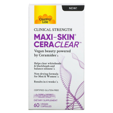 Country Life, Maxi-Skin Cera Clear, 60 Vegan Capsules - Supply Center USA