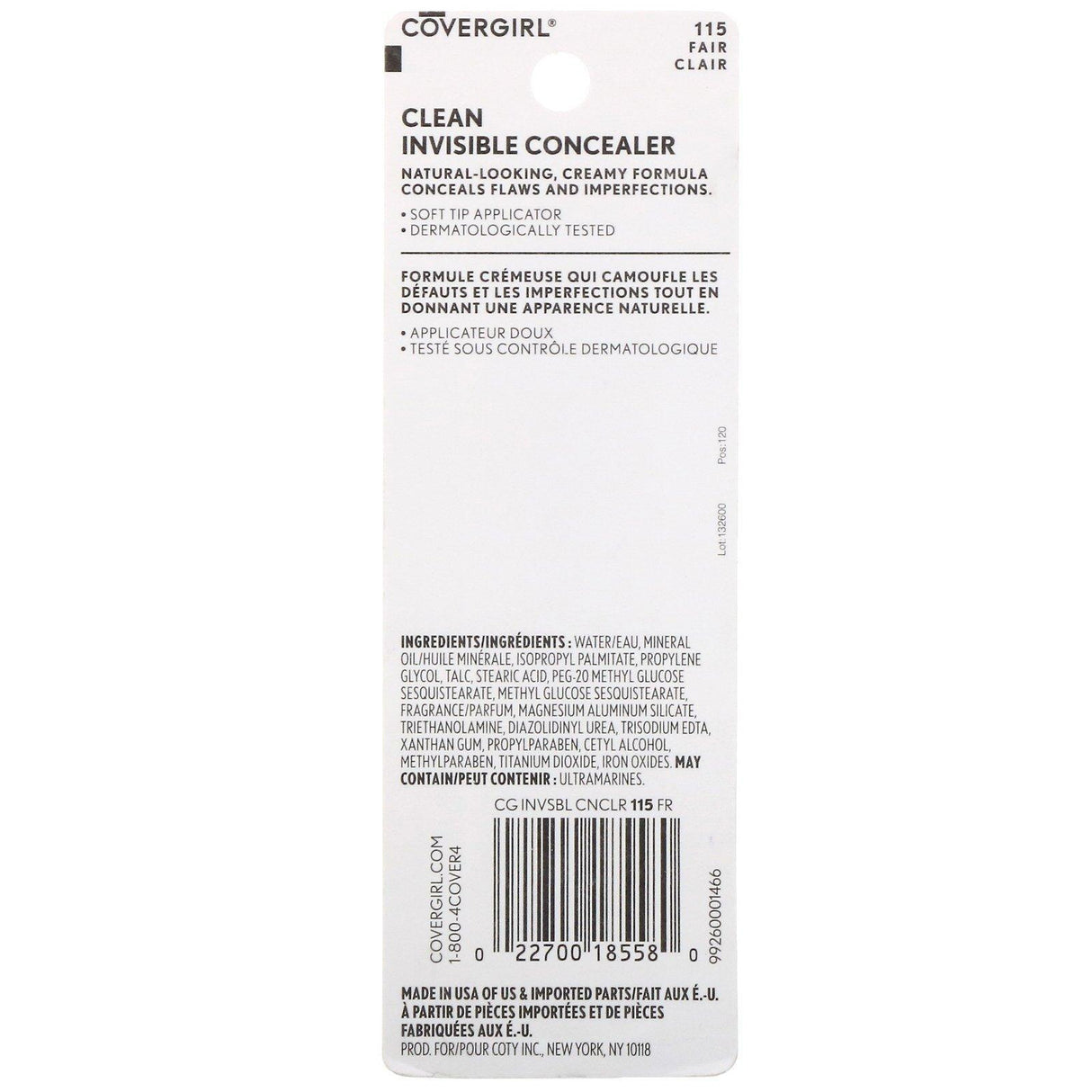 Covergirl, Clean Invisible Concealer, 115 Fair, .32 oz (9 g) - Supply Center USA