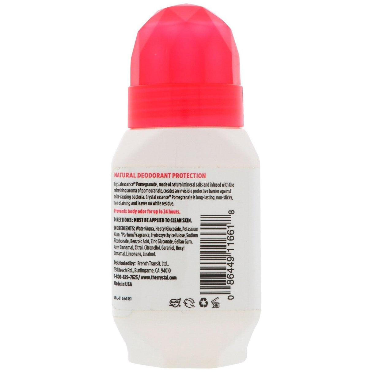 Crystal Body Deodorant, Natural Deodorant Roll-On, Pomegranate, 2.25 fl oz (66 ml) - Supply Center USA