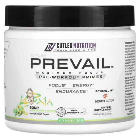 Cutler Nutrition, Prevail Pre-Workout Primer, Sour Lime Gummy Worm, 9.8 oz (280 g) - Supply Center USA