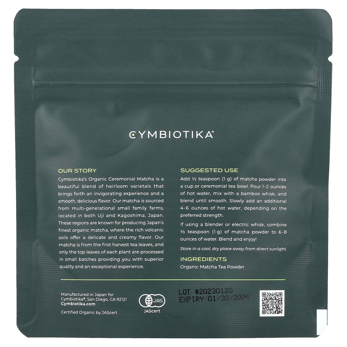 Cymbiotika, Organic Matcha, 1.06 oz (30 g) - Supply Center USA