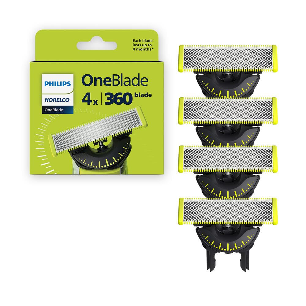 Philips Norelco Oneblade 360 Blades, Genuine Replacement Blades for Oneblade Electric Shaver and Trimmer, Durable Stainless Steel, Trim, Edge and Shave, 3 Pack, QP430/80