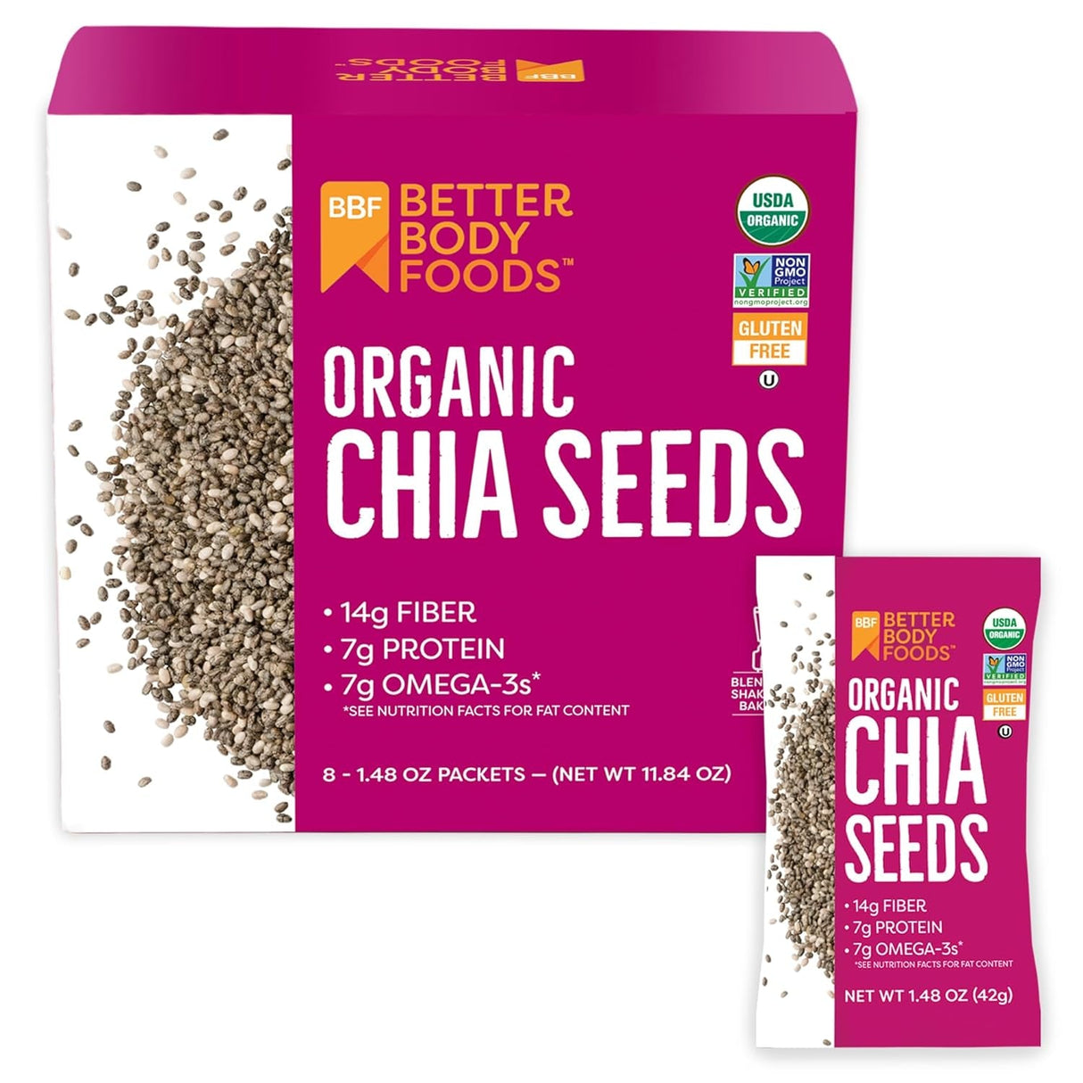 Betterbody Foods Organic Chia Seeds 2 Lbs, 32 Oz, with Omega-3, Non-Gmo, Gluten Free, Keto Diet Friendly, Vegan, Good Source of Fiber
