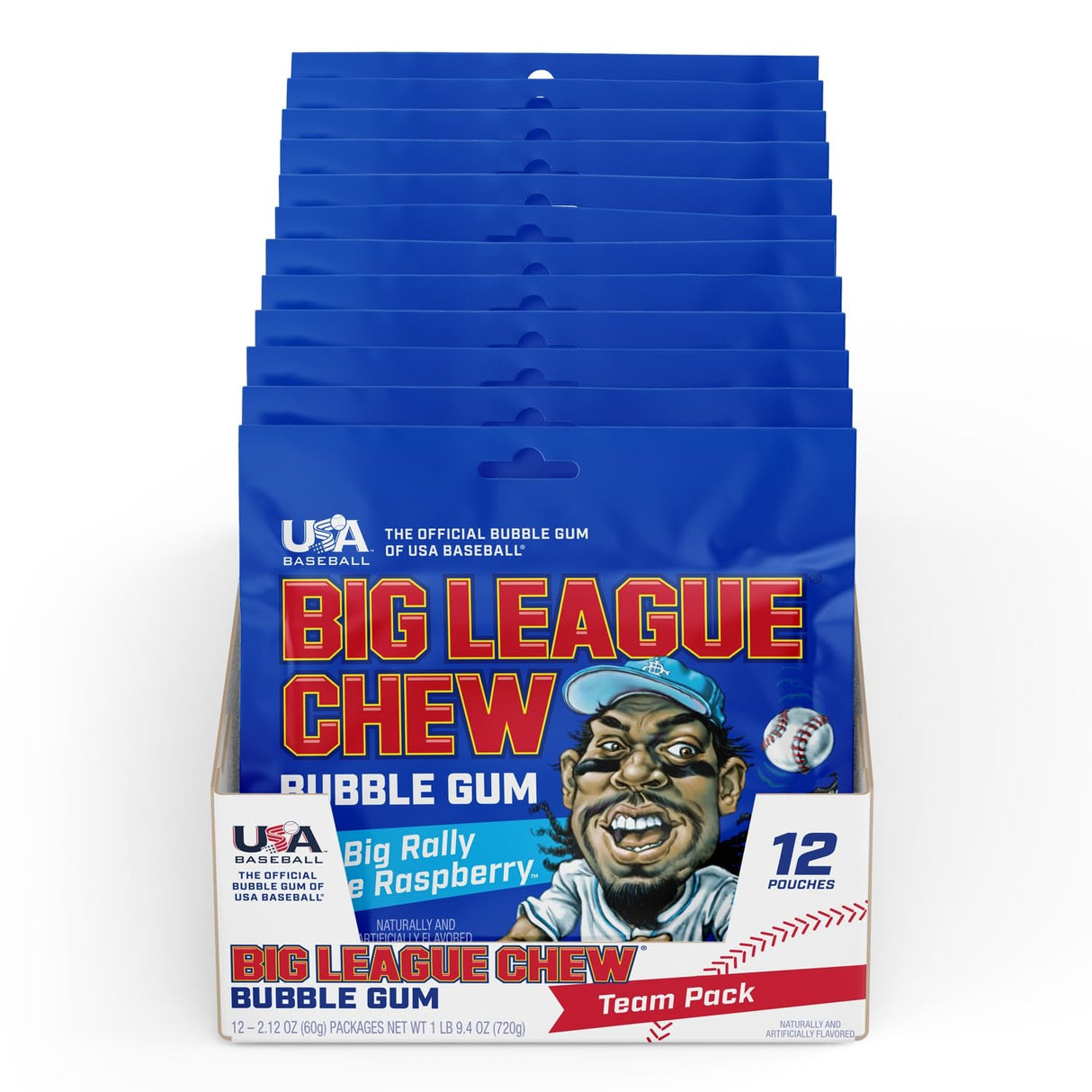 Big League Chew Outta Here Original Bubble Gum - Classic Ballpark Flavor | Perfect for Baseball Games, Teams, Concessions, Parties, and More | Pack of 12 Bags (2.12Oz Each)
