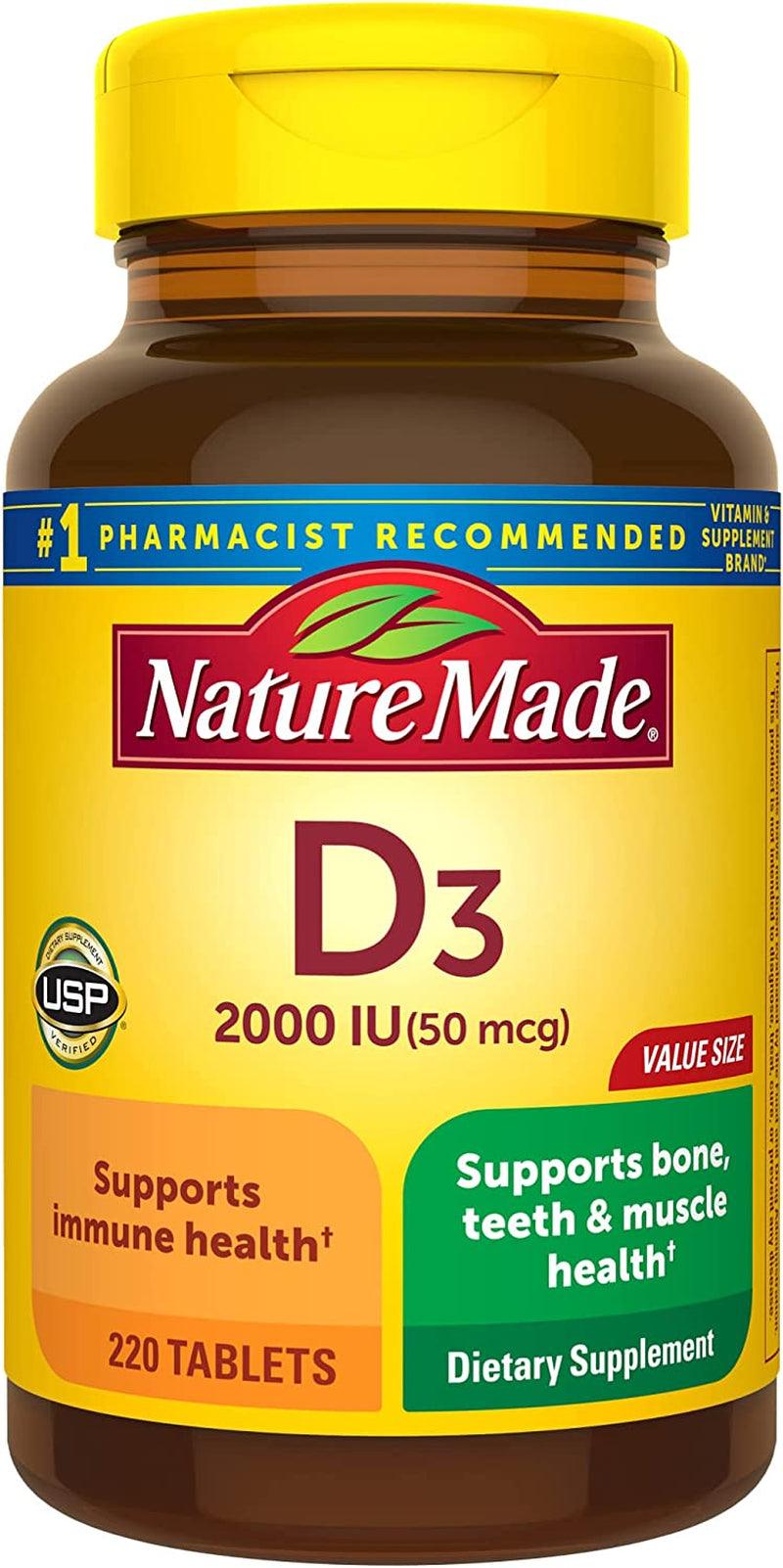 Nature Made Vitamin D3 2000 IU (50 Mcg), Dietary Supplement for Bone, Teeth, Muscle and Immune Health Support, 220 Tablets, 220 Day Supply - Supply Center USA