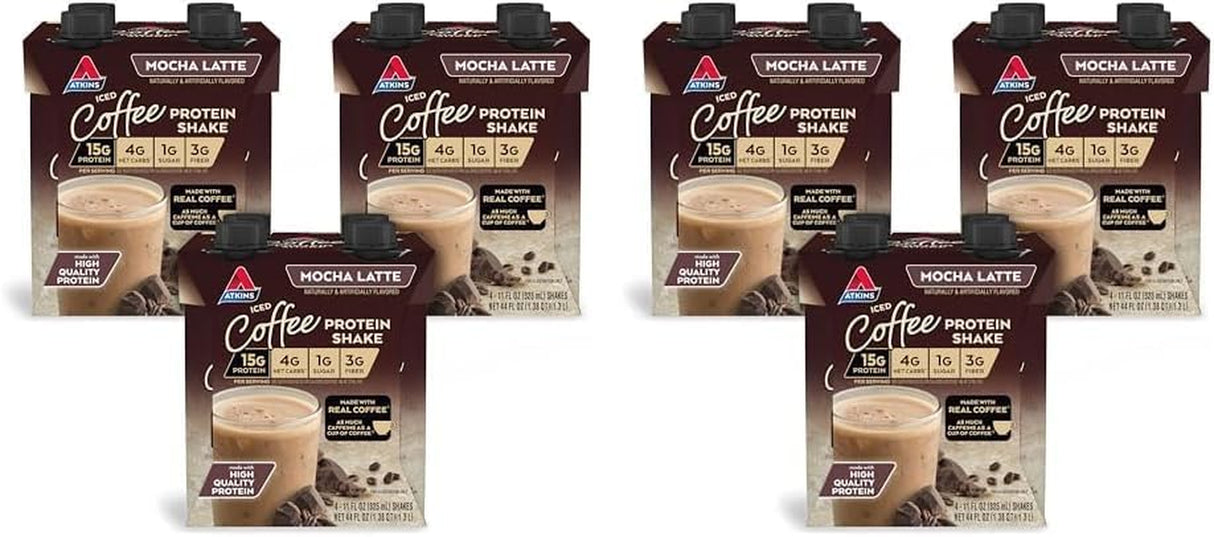 Atkins Mocha Latte Iced Coffee Protein Shake, 15G Protein, Low Glycemic, 4G Net Carb, 1G Sugar, Keto Friendly.