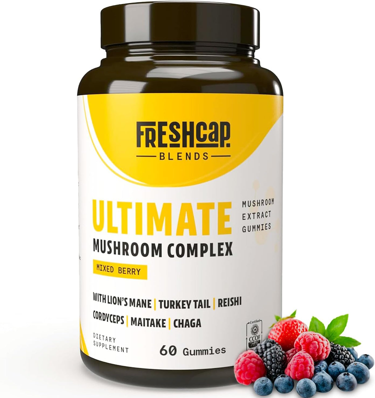 Freshcap Ultimate Mushroom Complex - Ayurveda Lions Mane, Reishi, Cordyceps, Chaga, Turkey Tail, Maitake - Immune Support & Nootropic Supplements for Immunity, Energy, Memory & Focus (120 Capsules)