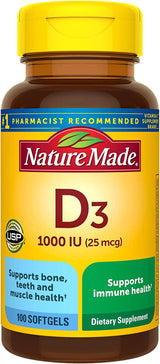 Nature Made Vitamin D3 1000 IU (25 Mcg) Softgel, Dietary Supplement for Bone, Teeth, Muscle and Immune Health Support, 300 Day Supply,300 Count (Pack of 1) - Supply Center USA