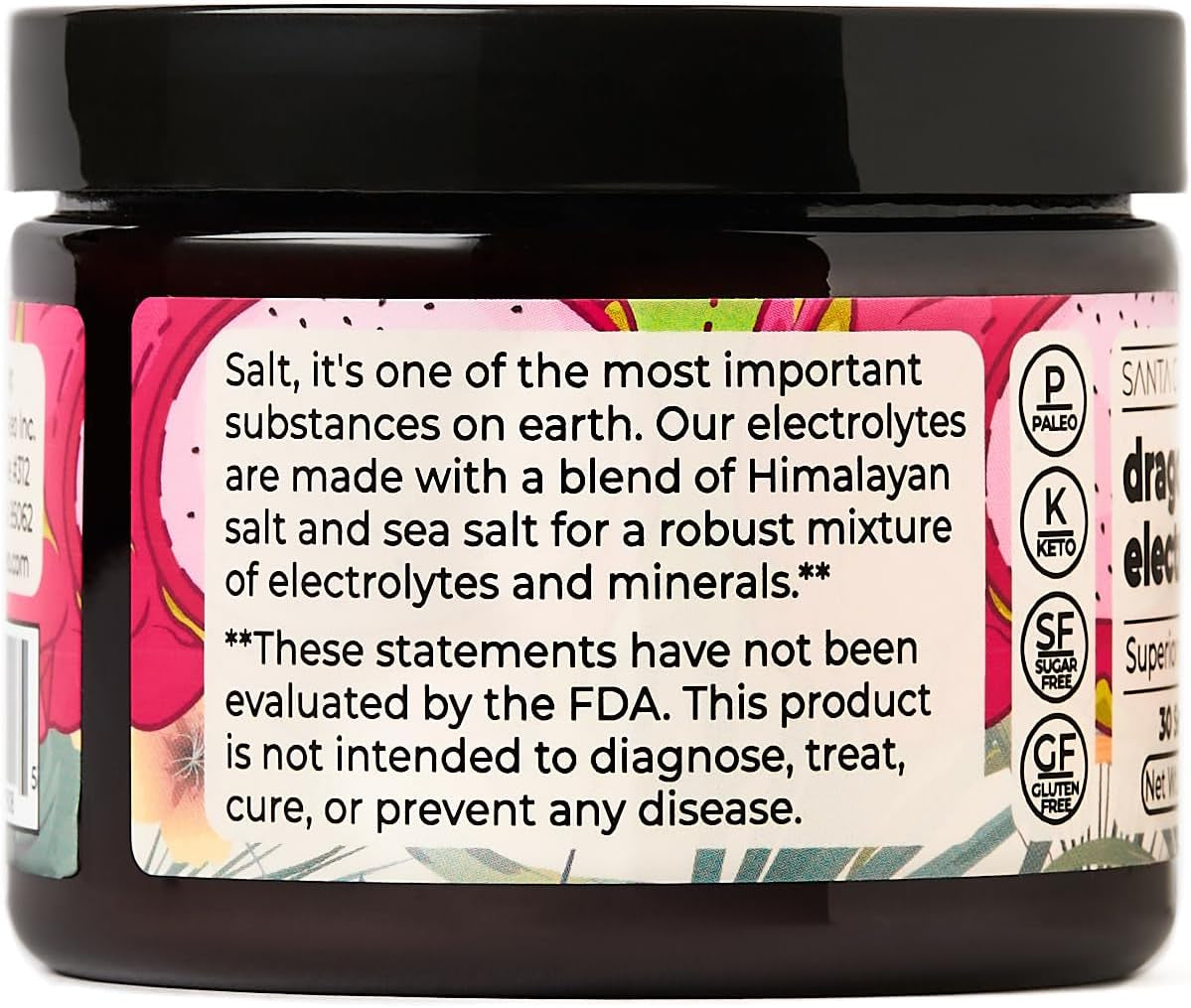 Santa Cruz Paleo Electrolytes Powder with Magnesium Glycinate, Dragonfruit, Hydration Drink Mix Made with Himalayan Pink Salt, Real Sea Salt, Gluten Free, Keto, Sugar Free, Paleo, 30 Servings, 1 Jar