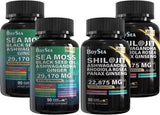 Sea Moss and Shilajit Bundle - 90 Count - Sea Moss 7000Mg, Black Seed Oil 4000Mg, Ashwagandha 2000Mg, Ginger & Shilajit 9000Mg, Rhodiola Rosea 1000Mg, All in 1 Supplements (1 Pack) - Supply Center USA