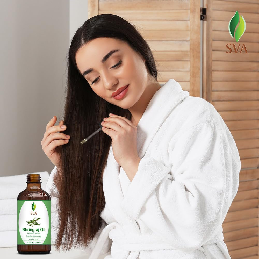 SVA Bhringraj Premium Carrier Oil 4Oz (118Ml) with Dropper for Hair Oiling, Scalp Massage & Skin Care