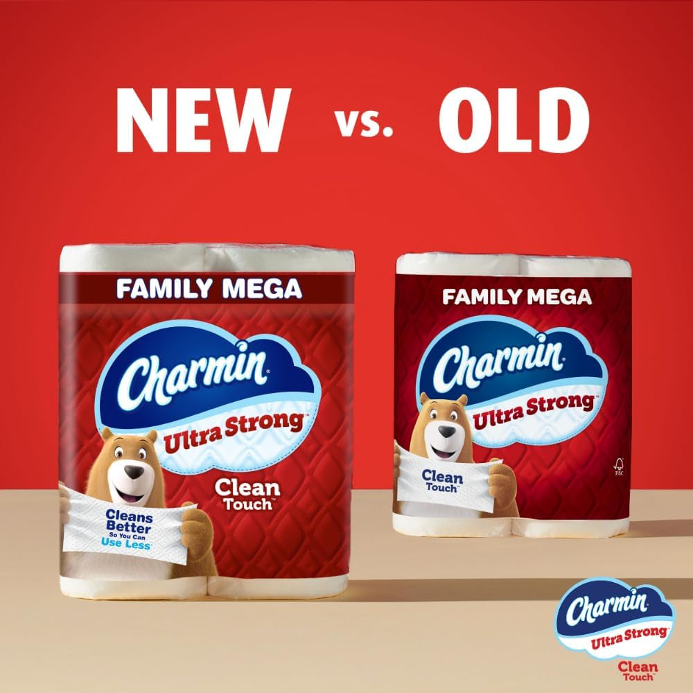 Charmin Toilet Paper Ultra Strong Clean Touch, 18 Family Mega Rolls = 90 Regular Rolls (Packaging May Vary)