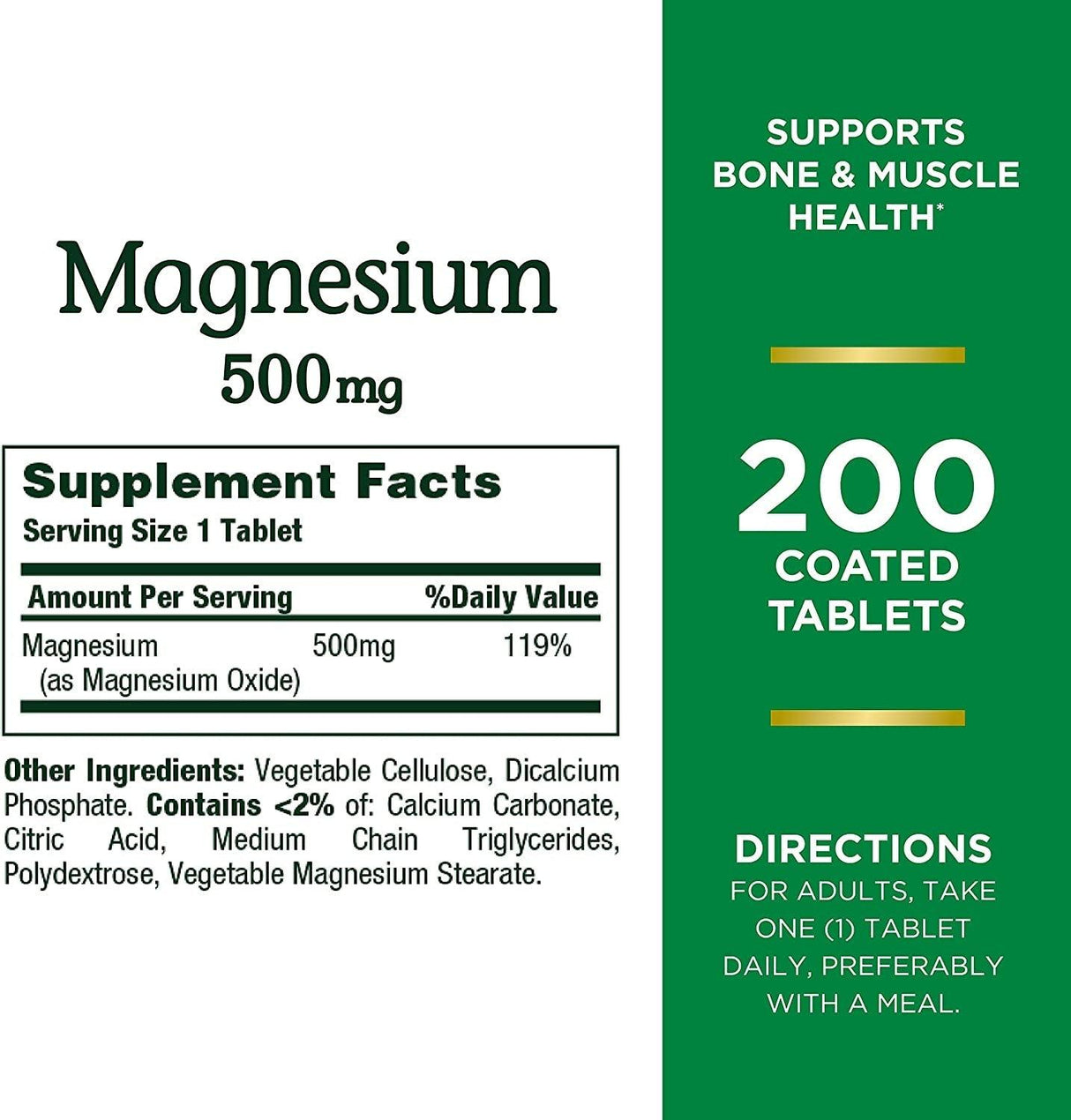 Nature'S Bounty Magnesium, Bone and Muscle Health, Whole Body Support, Tablets, 500 Mg, 200 Ct - Supply Center USA