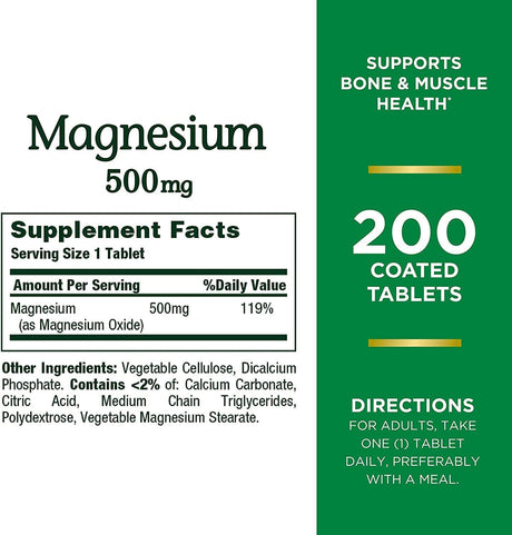 Nature'S Bounty Magnesium, Bone and Muscle Health, Whole Body Support, Tablets, 500 Mg, 200 Ct - Supply Center USA