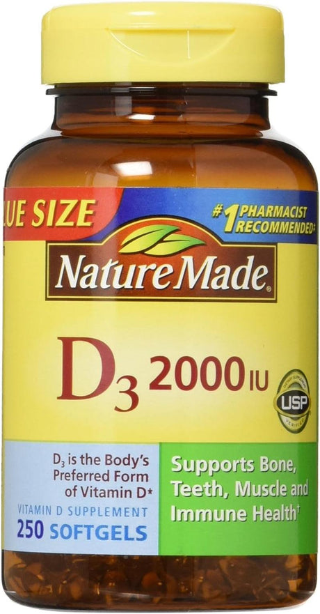 Nature Made Vitamin D3 2000 IU (50 Mcg), Dietary Supplement for Bone, Teeth, Muscle and Immune Health Support, 90 Softgels, 90 Day Supply - Supply Center USA