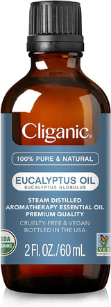 Cliganic Organic Essential Oils Set (Top 5) - 100% Pure Natural - Aromatherapy, Candle Making - Peppermint, Lavender, Eucalyptus, Lemongrass & Orange (Packaging May Vary)