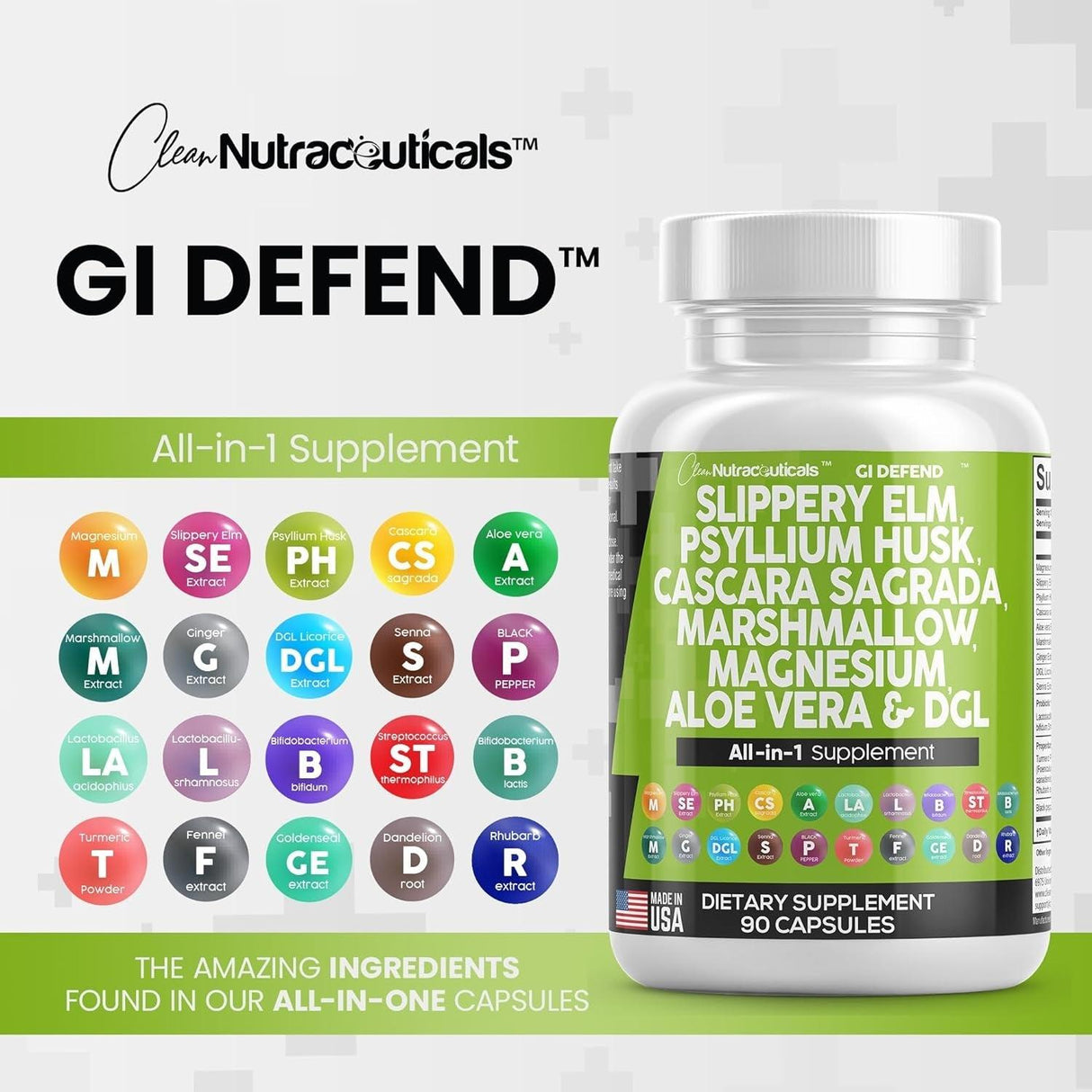 Clean Nutraceuticals Slippery Elm 5000Mg Psyllium Husk 2000Mg Pre Probiotic Digestive Gut Health Supplement with Aloe Vera Cascara Sagrada 2000Mg Marshmallow Root DGL Licorice Senna Extract - Supply Center USA