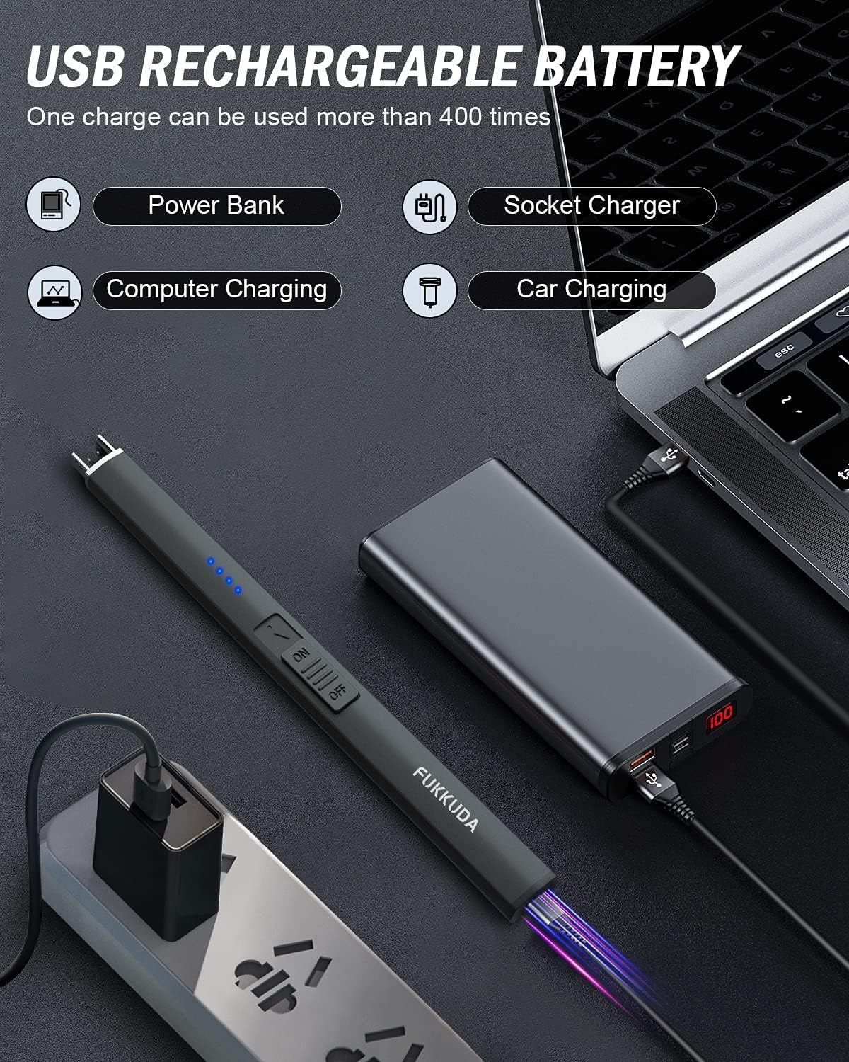 FUKKUDA Electric Candle Lighter Gift Box Stocking Stuffers for Women Rechargeable USB Lighter Gifts for Women Men Plasma Arc Lighters for Candle Gift Choice Bohemia Box (Obsidian Black)