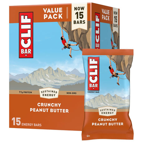 CLIF BAR - Crunchy Peanut Butter - Made with Organic Oats - Energy Bars - Non-Gmo - Plant Based Protein Bars (15 Pack)