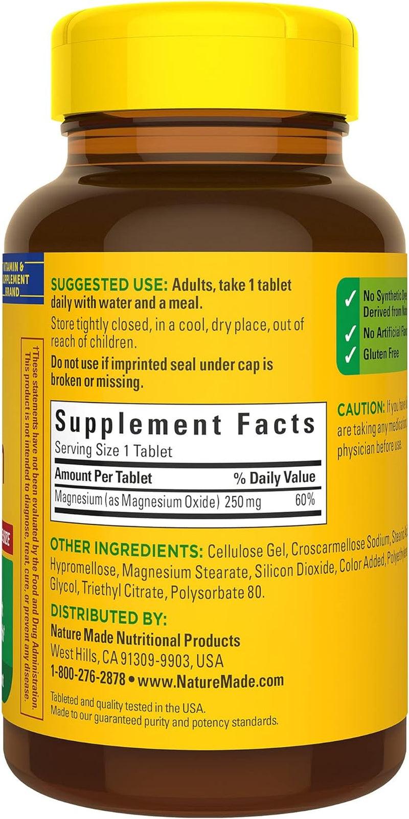 Nature Made Magnesium Oxide 250 Mg, Dietary Supplement for Muscle, Heart, Bone and Nerve Health Support, 200 Tablets, 200 Day Supply - Supply Center USA