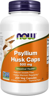 NOW Supplements, Psyllium Husk Caps 500 Mg, Non-Gmo Project Verified, Natural Soluble Fiber, Intestinal Health*, 200 Veg Capsules - Supply Center USA